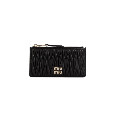 MIU MIU MATELASSÉ ZIPPERED SOLID COLOR LOGO LEATHER WALLET 5MB006 (15*8cm)